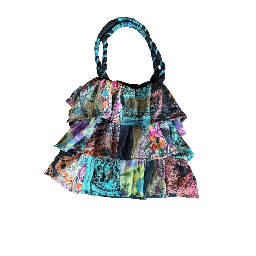 Anu Bag Boho Ruffled Patchwork Shoulder Paisley F… - image 1